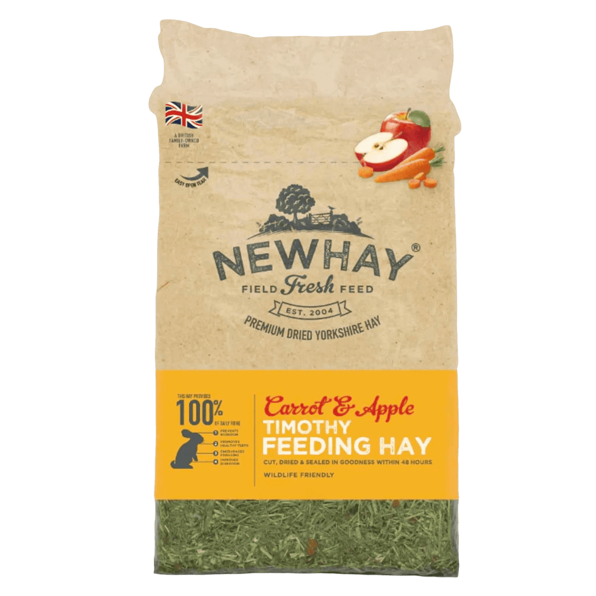 Newhay Carrot & Apple Timothy Feeding Hay -vgrown in Yorkshire for small animals