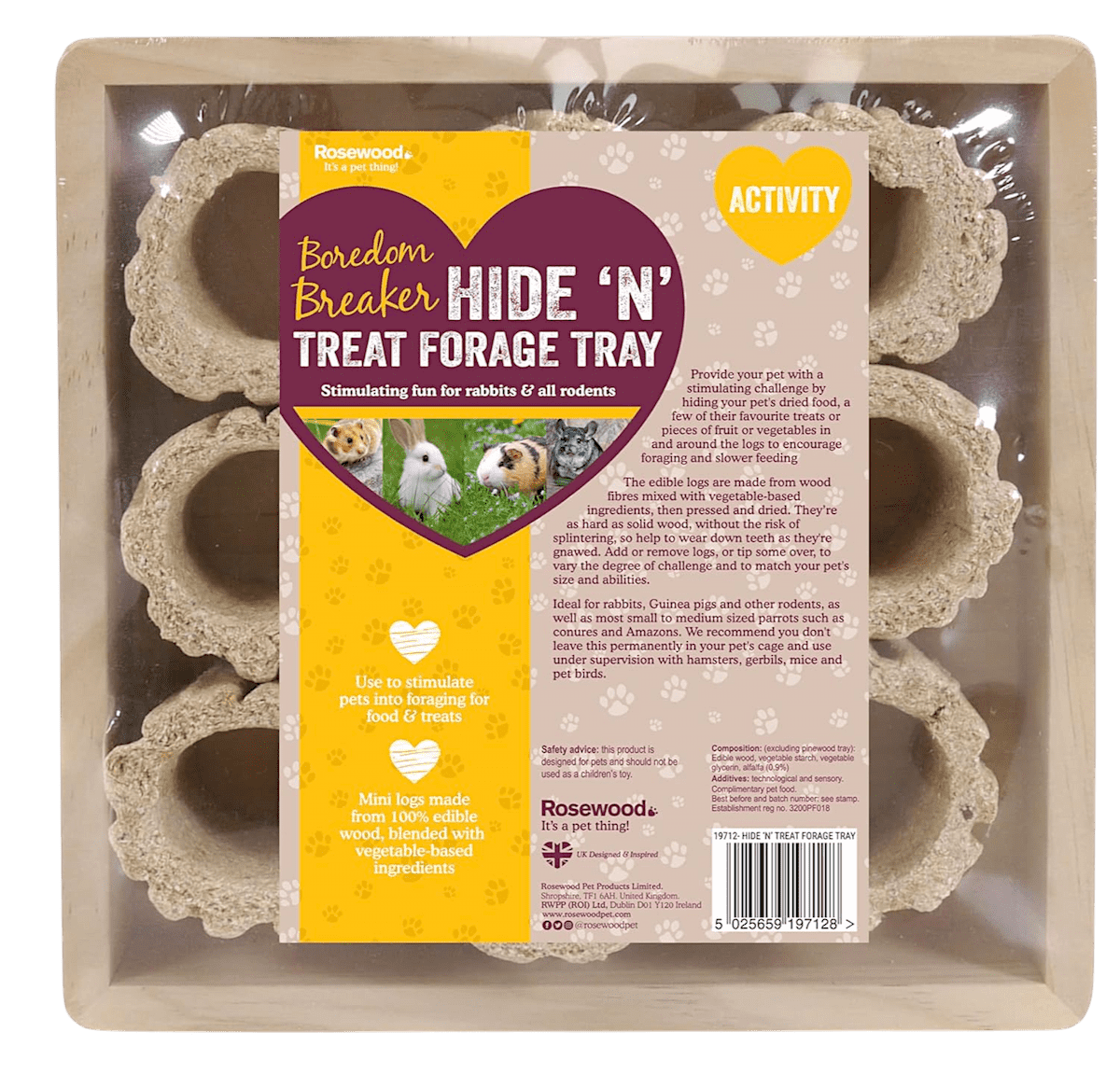 Rosewood Hide n Treat Forage Tray - environmental enrichment for rabbits & others