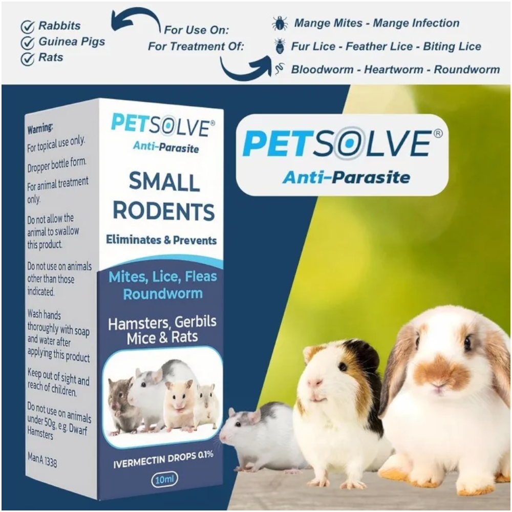 Petsolve Anti-Parasite Spot On for mites lice fleas & roundworm in hamsters & others