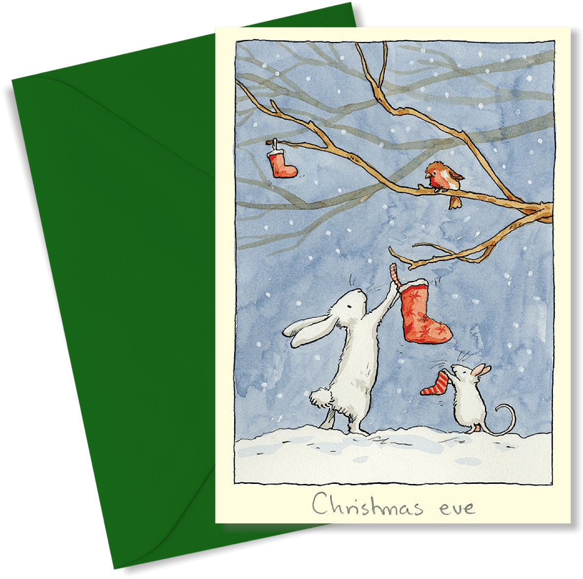 Christmas Eve - Two Bad Mice Christmas Card by artist Anita Jeram. High quality greetings card, individually wrapped.