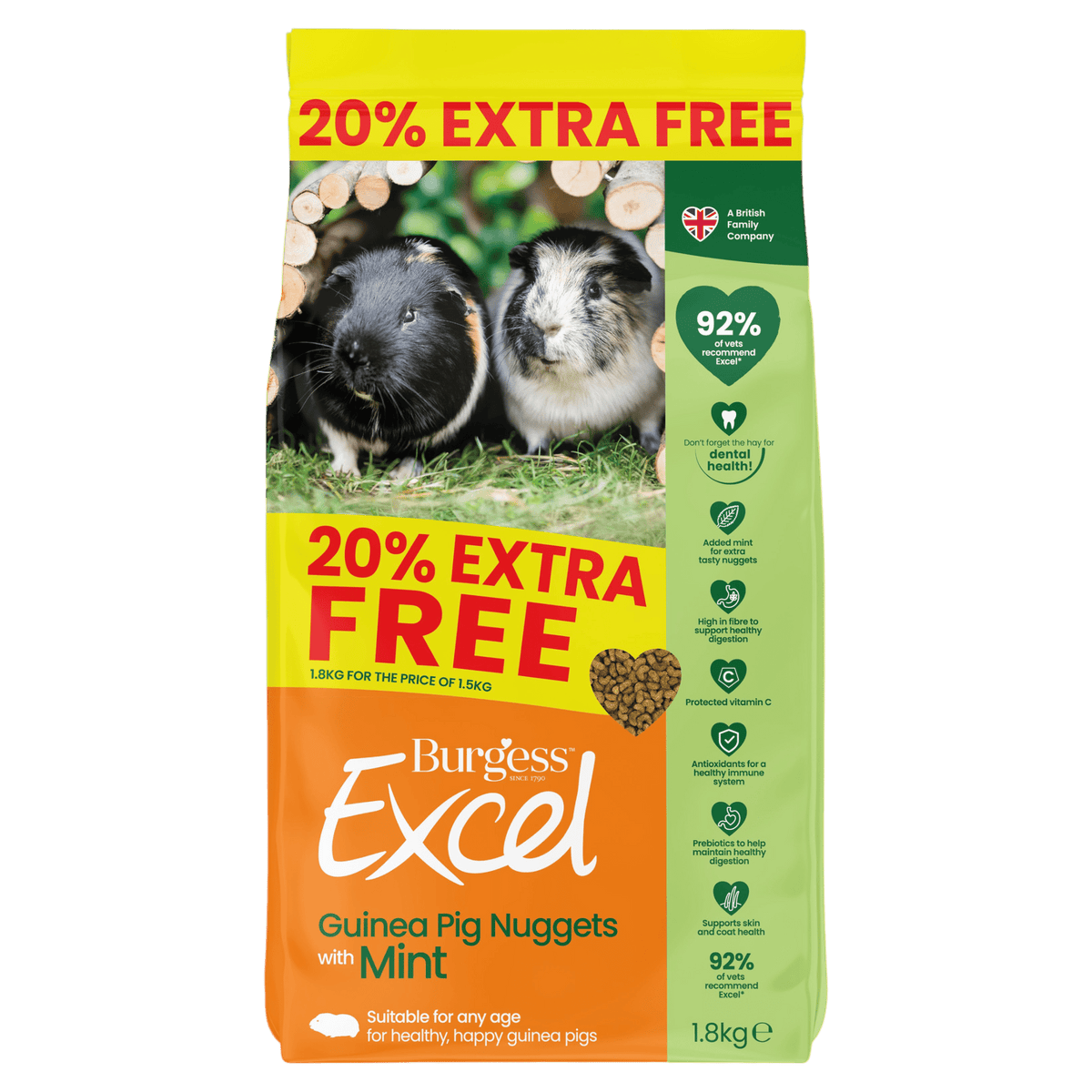 Excel Adult Guinea Pig Nuggets - 1.8kg - 20% Extra Free!