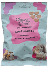 ChewyChews Love Hearts: beetroot & strawberry natural, grain-free treats for small animals