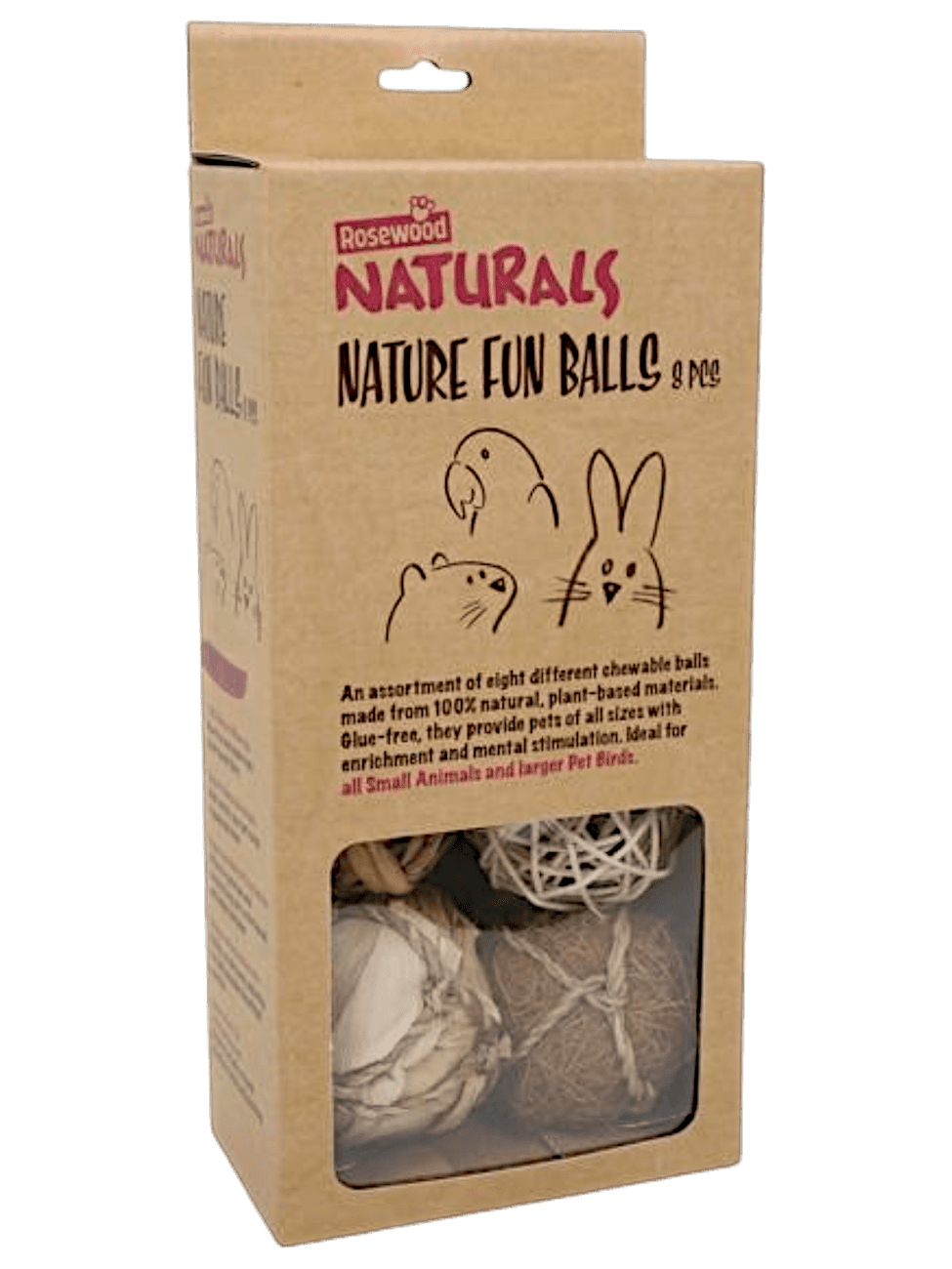 Rosewood Nature Fun Balls - pack of 8 balls made from plant material for all small animals & larger birds