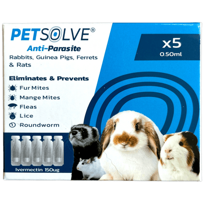 Petsolve Anti-Parasite Spot On - Rabbits, Guinea Pigs, Ferrets & Rats (5 x 0.5ml)