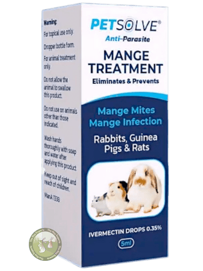 Petsolve Ivermectin Drops for treatment of mange infection & mites in rabbits & more.