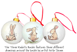 Two Bad Mice Three Rabbits Bauble by Artist Anita Jeram featuring 3 drawings